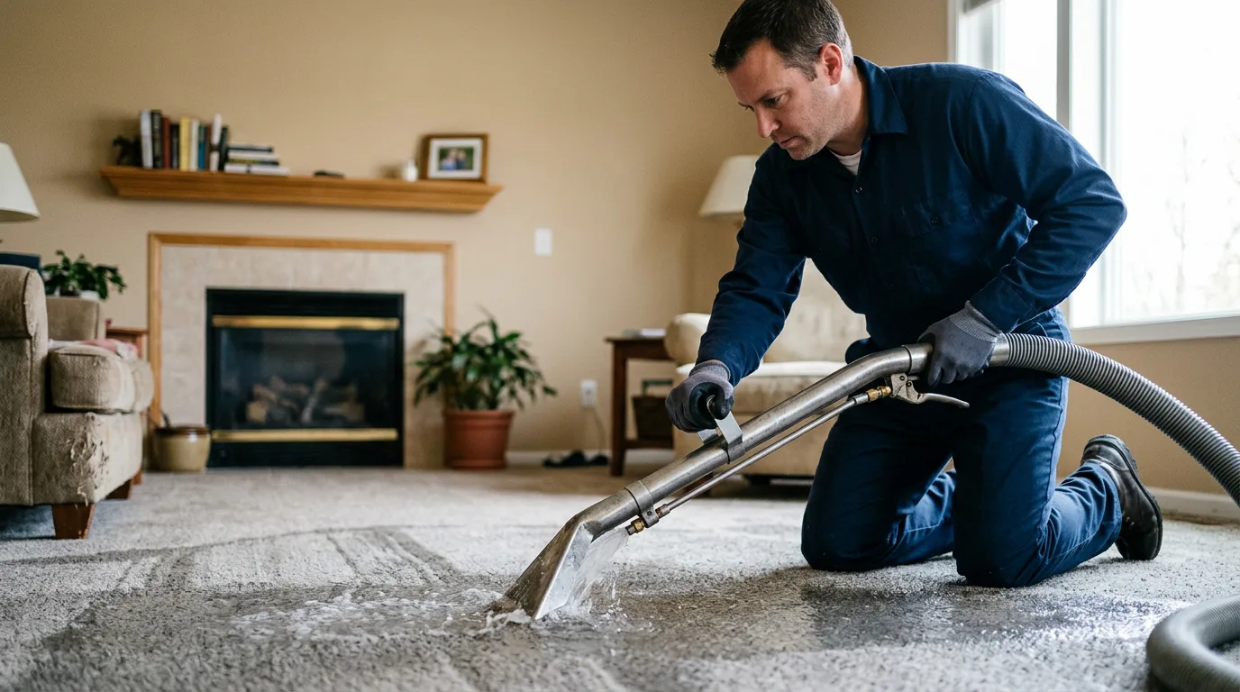 Water damage restoration technician working near Eldorado, OH